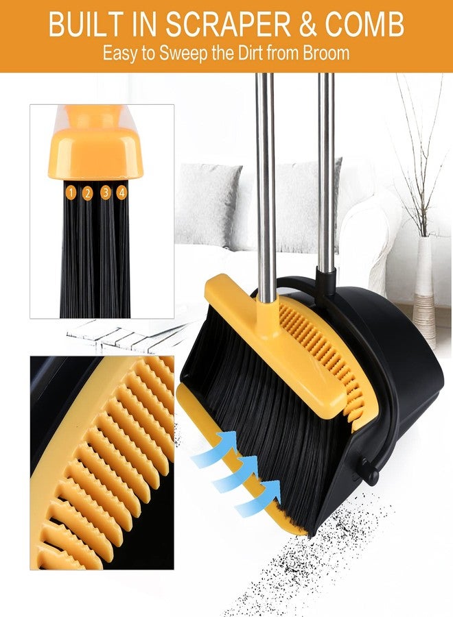 Tiumso Broom and Dustpan [2019 Version] Tiumso Dust pan Broom Set with Upgrade Combo and Sturdiest Extendable Long Handle,4 Layers Bristles,Upright Standing for Home, Office, Kitchen, Lobby(Black+Yellow) - Image 3